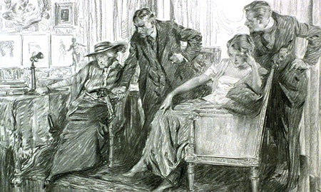 Arthur Ignatius Keller, Old couple looking at telephone while young couple watches, between 1884 and 1924