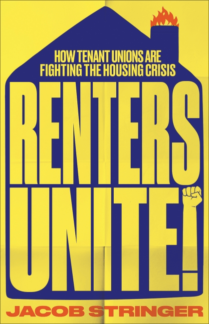 Bold graphic cover with a yellow house-shaped background and blue text. A red chimney emits smoke, and a raised fist is incorporated into the title. Author Jacob Stringer is listed at the bottom in red.