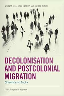 Book cover with a minimalist illustration of blurred human figures walking across a pale surface, creating a sense of movement. Title text appears in purple and green.