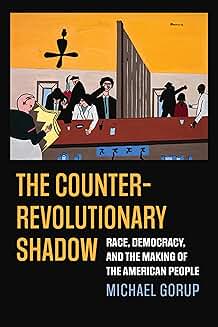 Book cover featuring a stylized painting of a bar scene where figures interact against a flat, bold color palette. A large black border frames the image with yellow title text.